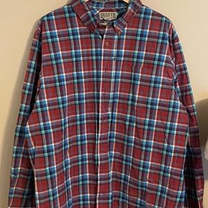 Duluth Trading Co Shirt 2XL Tall Red Blue Button Down Plaid Casual Men's